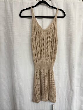 Cupshe Crochet Mini Swimsuit Cover Up Dress in Beige SMALL NWT